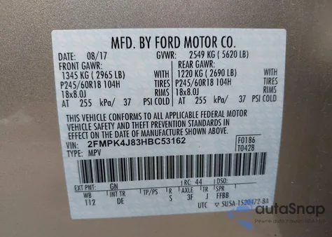 2017 Ford Edge Sel z USA, uszkodzony, nr VIN 2FMPK4J83HBC53162